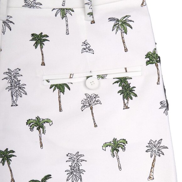 Zara Palm Tree Shorts Belted Stretch Tropical High Waist White Green Tan XS - Picture 7 of 10
